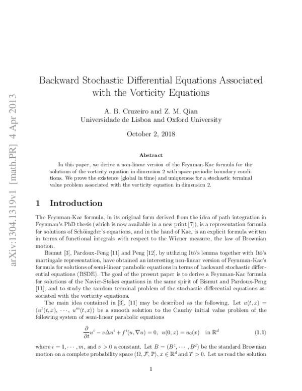 (PDF) Backward Stochastic Differential Equations Associated with the ...