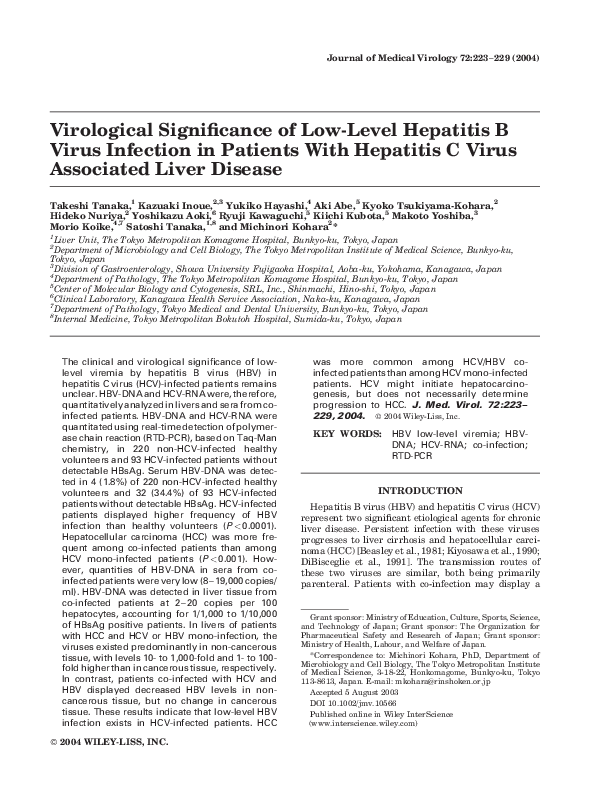(PDF) Virological significance of low-level hepatitis B virus infection ...