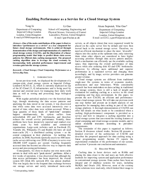 (PDF) Enabling Performance as a Service for a Cloud Storage System