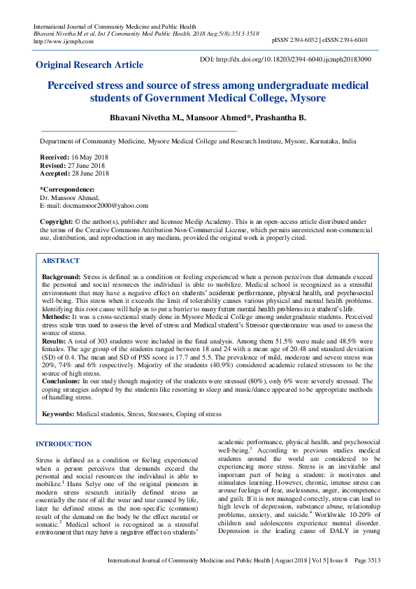 (PDF) Perceived stress and source of stress among undergraduate medical ...