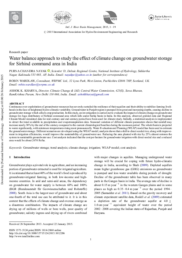 (PDF) Water balance approach to study the effect of climate change on ...