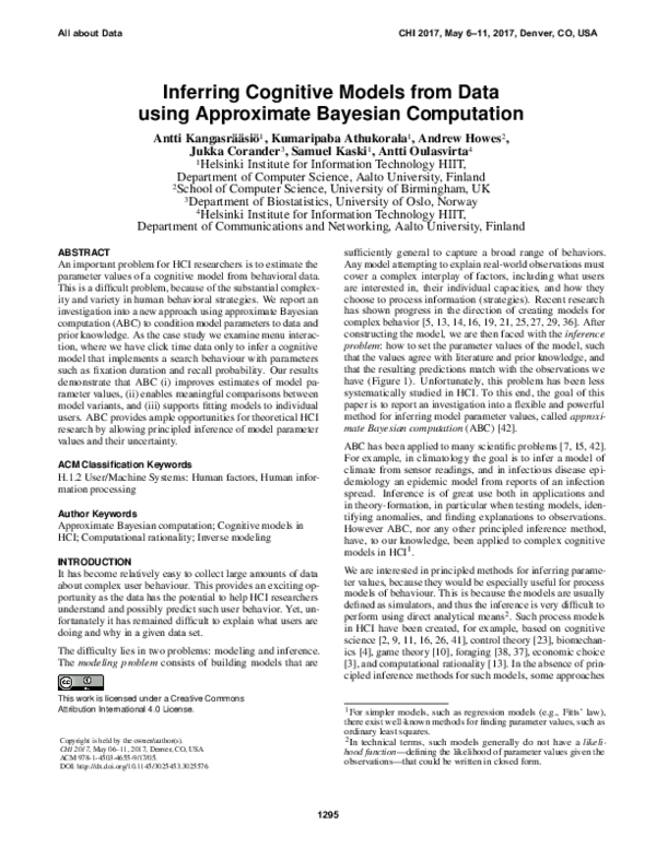 (PDF) Inferring Cognitive Models from Data using Approximate Bayesian ...
