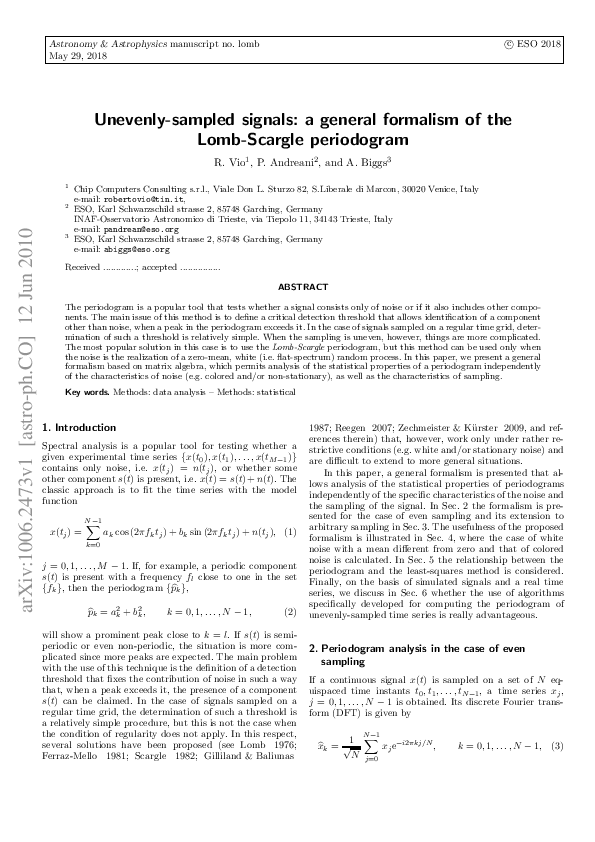 (PDF) Unevenly-sampled signals: a general formalism for the Lomb ...