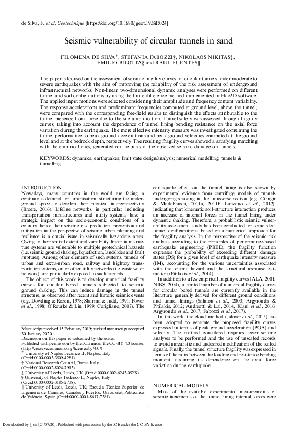 (PDF) Seismic vulnerability of circular tunnels in sand