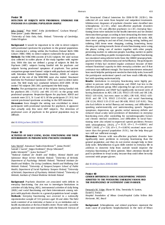 (PDF) Activities of daily living, social functioning and their ...