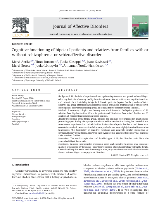 (PDF) Cognitive functioning of bipolar I patients and relatives from ...
