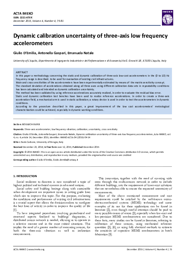 (PDF) Dynamic calibration uncertainty of threeaxis low frequency