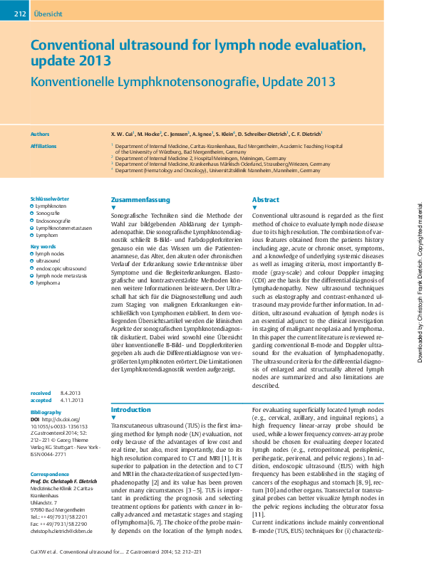 (PDF) Conventional ultrasound for lymph node evaluation, update 2013