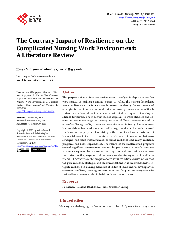 (PDF) The Contrary Impact of Resilience on the Complicated Nursing Work ...