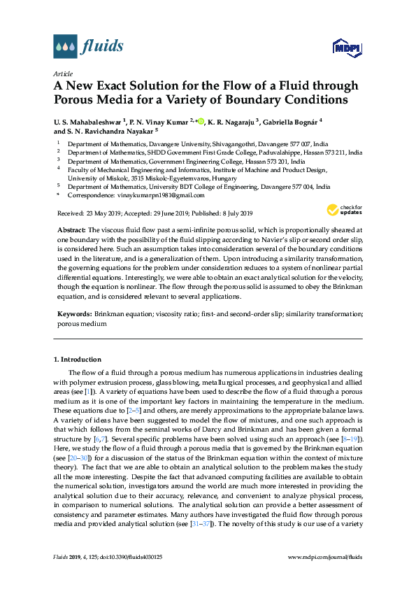 (PDF) A New Exact Solution for the Flow of a Fluid through Porous Media ...