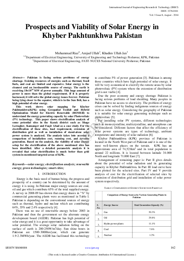 (PDF) Prospects and Viability of Solar Energy in Khyber Pakhtunkhwa ...