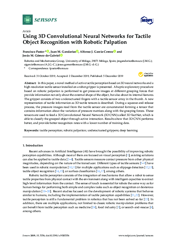 (PDF) Using 3D Convolutional Neural Networks for Tactile Object ...