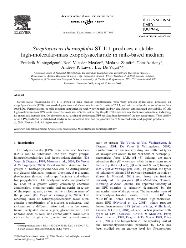 (PDF) Streptococcus thermophilus ST 111 produces a stable high ...