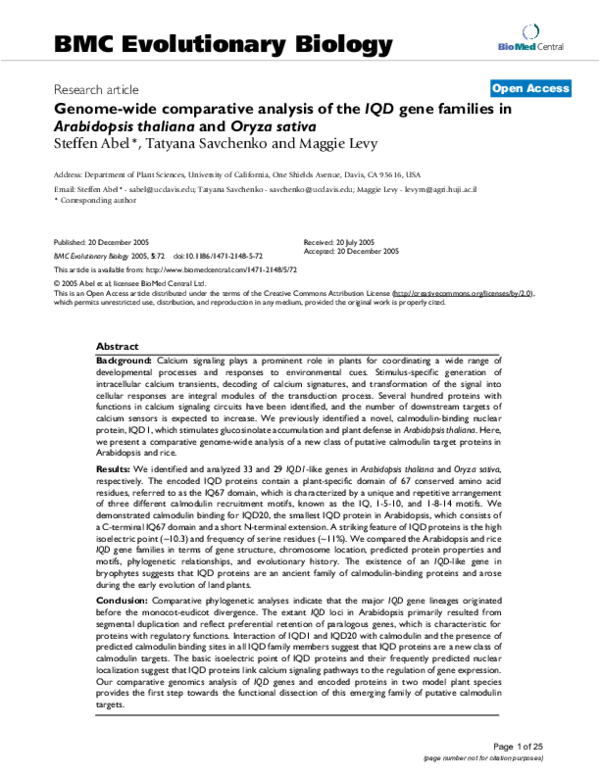 (PDF) Genome-wide comparative analysis of the IQD gene families in ...