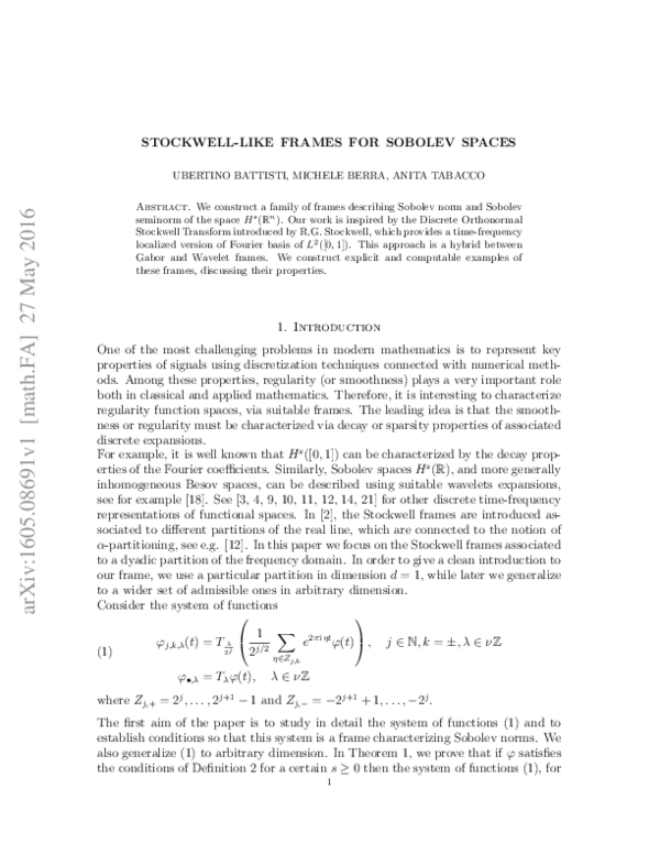 (PDF) Stockwell-like frames for Sobolev spaces