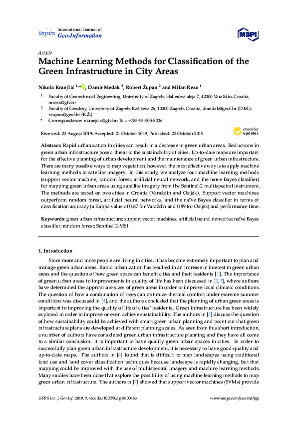 (PDF) Machine Learning Methods for Classification of the Green ...