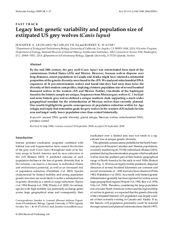 (PDF) Legacy lost: genetic variability and population size of ...