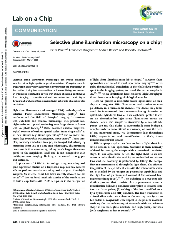 (PDF) Selective plane illumination microscopy on a chip