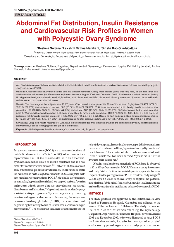 (PDF) Abdominal Fat Distribution, Insulin Resistance and Cardiovascular ...