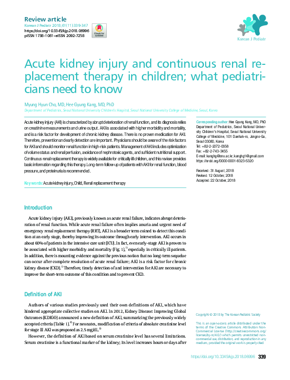 (PDF) Acute kidney injury and continuous renal replacement therapy in ...