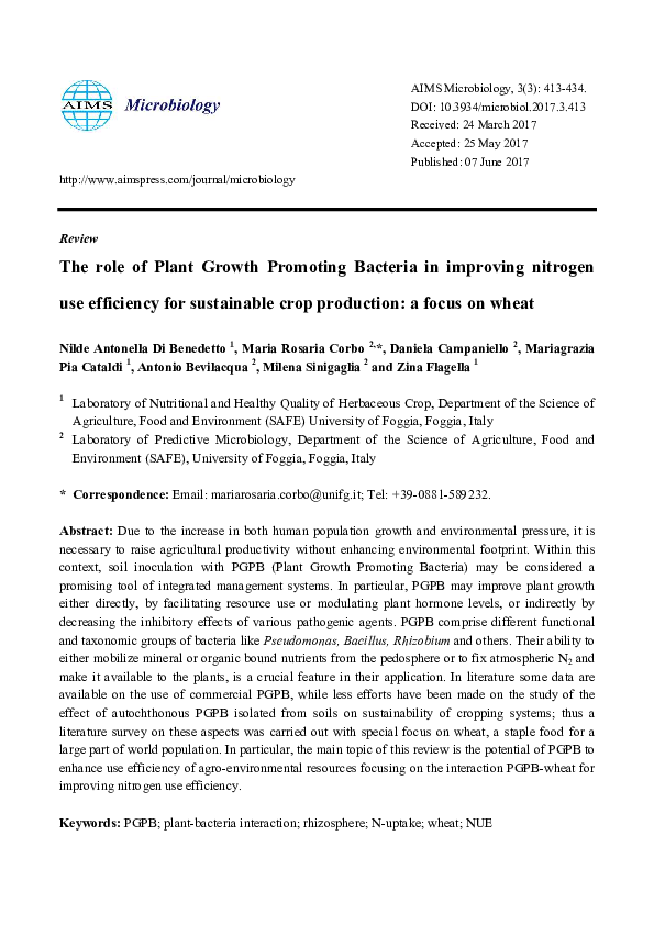 (PDF) The role of Plant Growth Promoting Bacteria in improving nitrogen ...