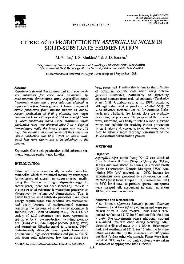 (PDF) Citric acid production by Aspergillus niger in solid-substrate ...