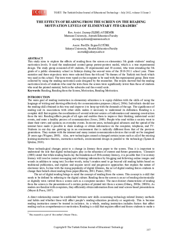 (PDF) The Effects of Reading from the Screen on the Reading Motivation ...