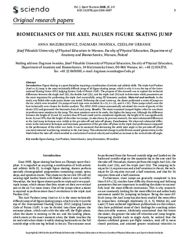 (PDF) Biomechanics of the Axel Paulsen Figure Skating Jump Dagmara