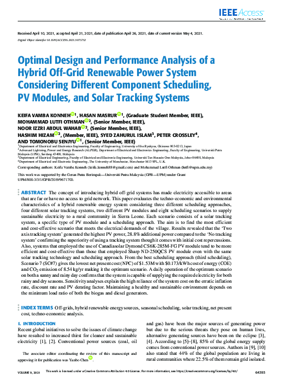 (PDF) Optimal Design and Performance Analysis of a Hybrid Off-Grid ...