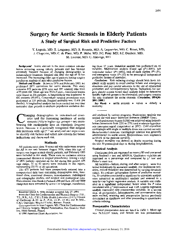 (PDF) Surgery for aortic stenosis in elderly patients. A study of ...