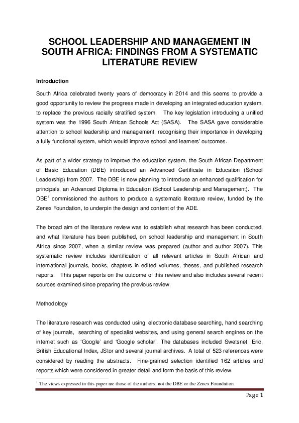 (PDF) School leadership and management in South Africa