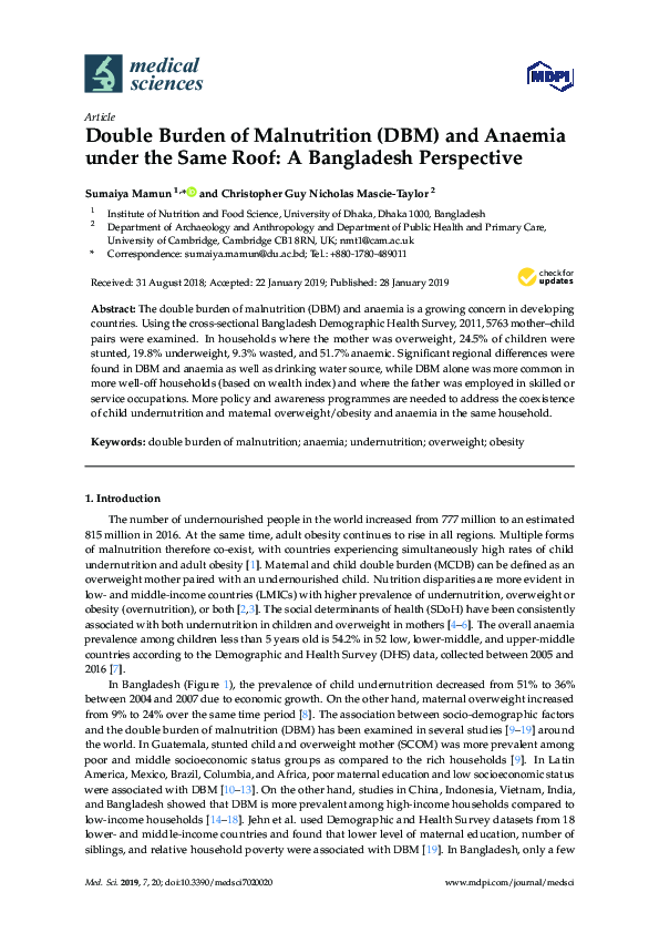 (PDF) Double Burden of Malnutrition (DBM) and Anaemia under the Same ...
