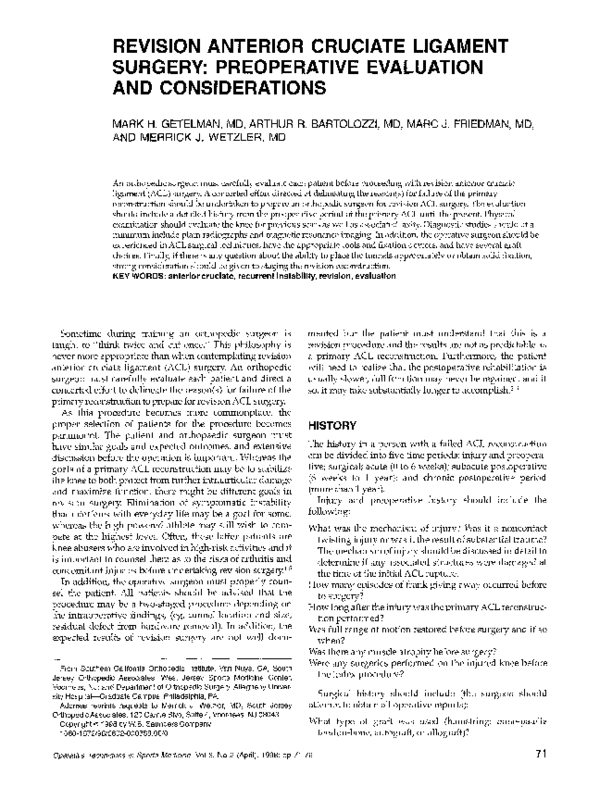 (PDF) Revision anterior cruciate ligamentsurgery Preoperative