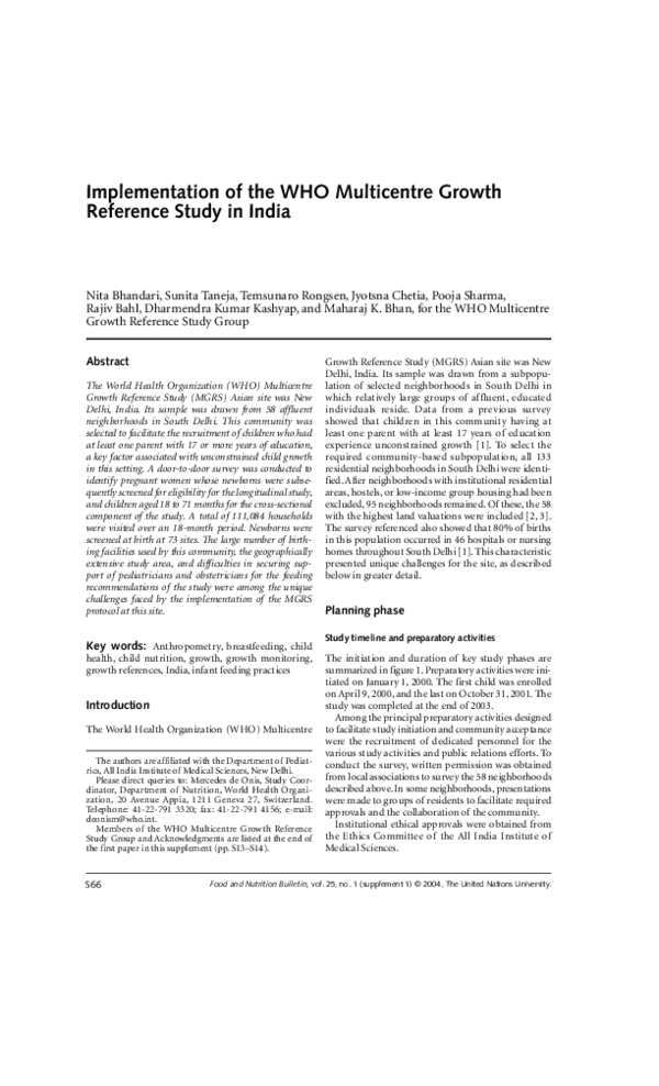 (PDF) Implementation of the WHO Multicentre Growth Reference Study In India