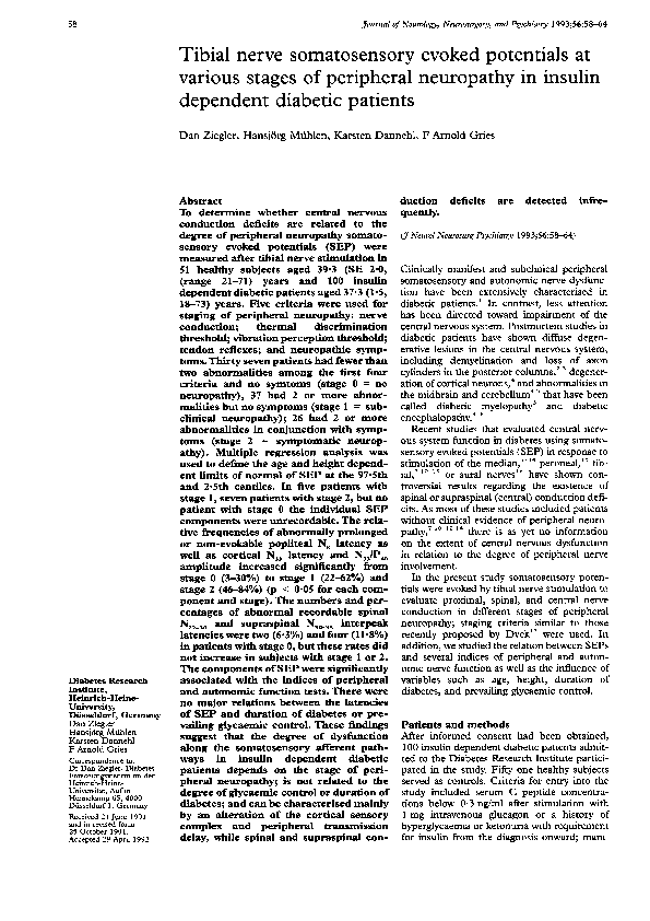 (PDF) Tibial Nerve Somatosensory Evoked Potentials in Spinal Cord ...