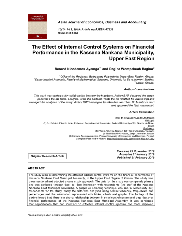 (PDF) Effect of internal control systems on financial performance of ...