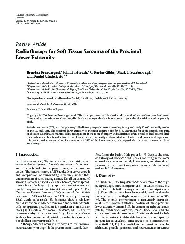 (PDF) Radiotherapy for Soft Tissue Sarcoma of the Proximal Lower Extremity
