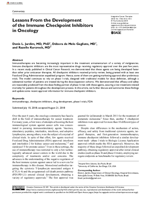 (PDF) Lessons From the Development of the Immune Checkpoint Inhibitors ...