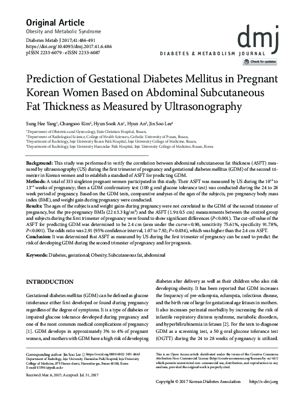 (PDF) Prediction of gestational diabetes mellitus in a high-risk group ...