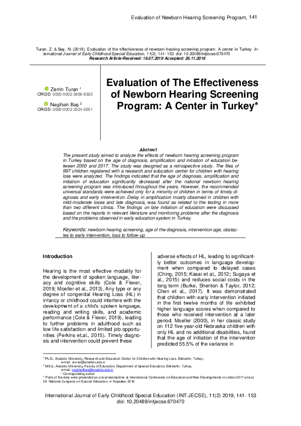 (PDF) Evaluation of the effectiveness of newborn hearing screening ...