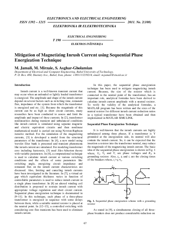 (PDF) Mitigation of Magnetizing Inrush Current using Sequential Phase ...