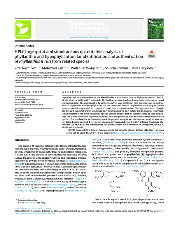 (PDF) HPLC fingerprint and simultaneous quantitative analysis of ...