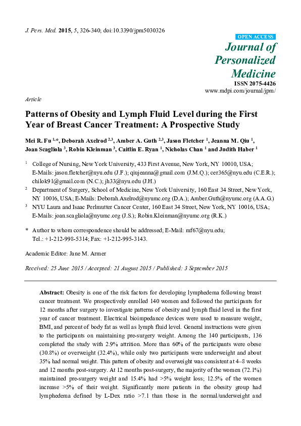 (PDF) Patterns of Obesity and Lymph Fluid Level during the First Year ...