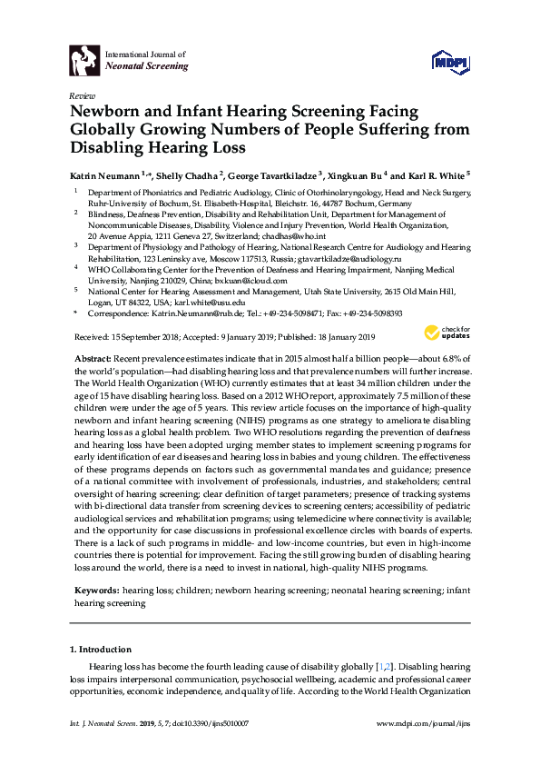 (PDF) Newborn and Infant Hearing Screening Facing Globally Growing ...