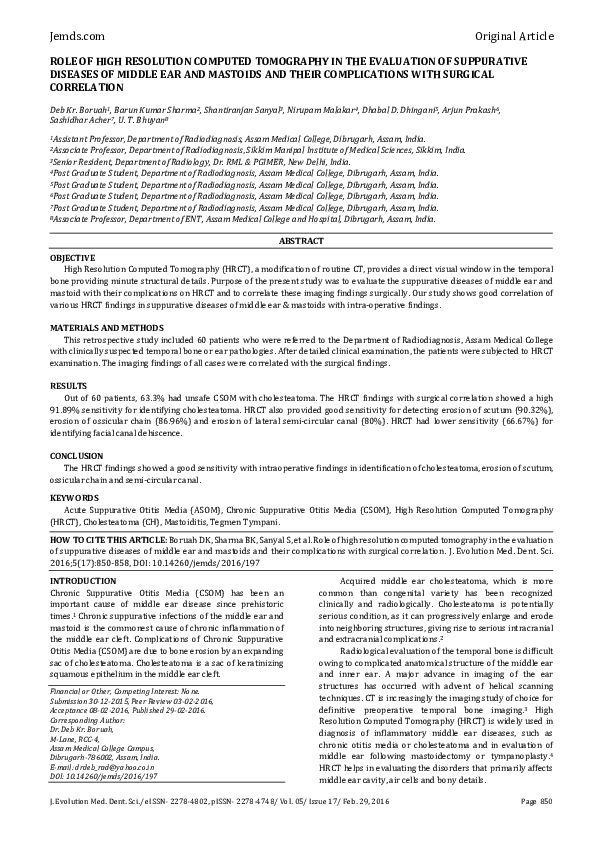 (PDF) Role of High Resolution Computed Tomography in the Evaluation of ...