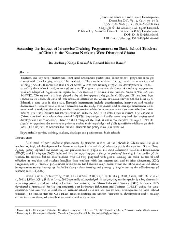 (PDF) Assessing the Impact of In-service Training Programmes on Basic ...