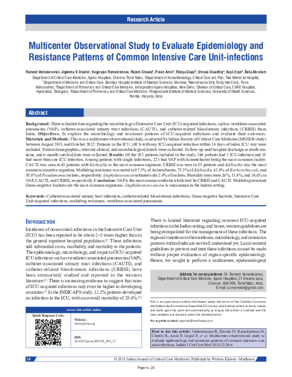 PDF) Multicenter Observational Study to Evaluate Epidemiology and ...