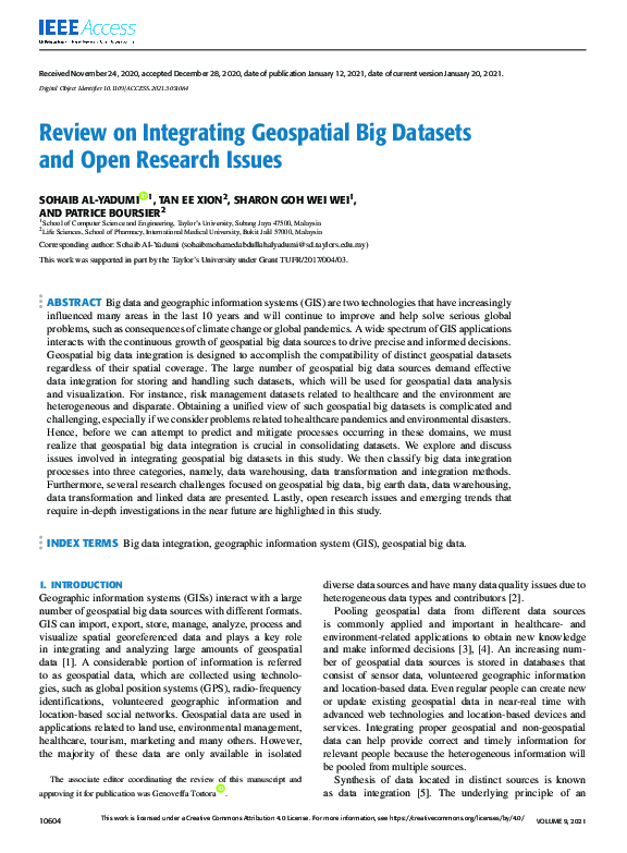 (PDF) Review on Integrating Geospatial Big Datasets and Open Research ...