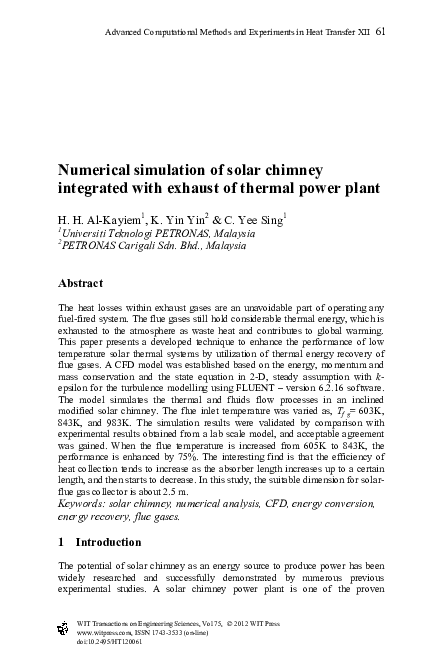 (PDF) Numerical simulation of solar chimney integrated with exhaust of ...