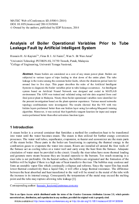 (PDF) Analysis of Boiler Operational Variables Prior to Tube Leakage ...